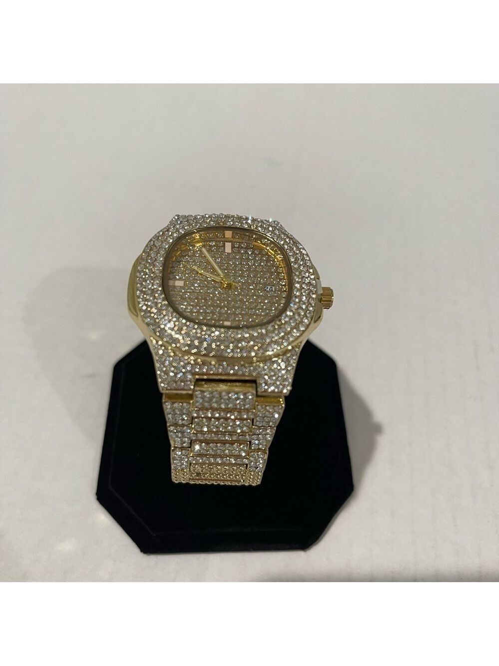 Men’s Crystal Iced-Out Silver Gold Watch Diamond Watch!